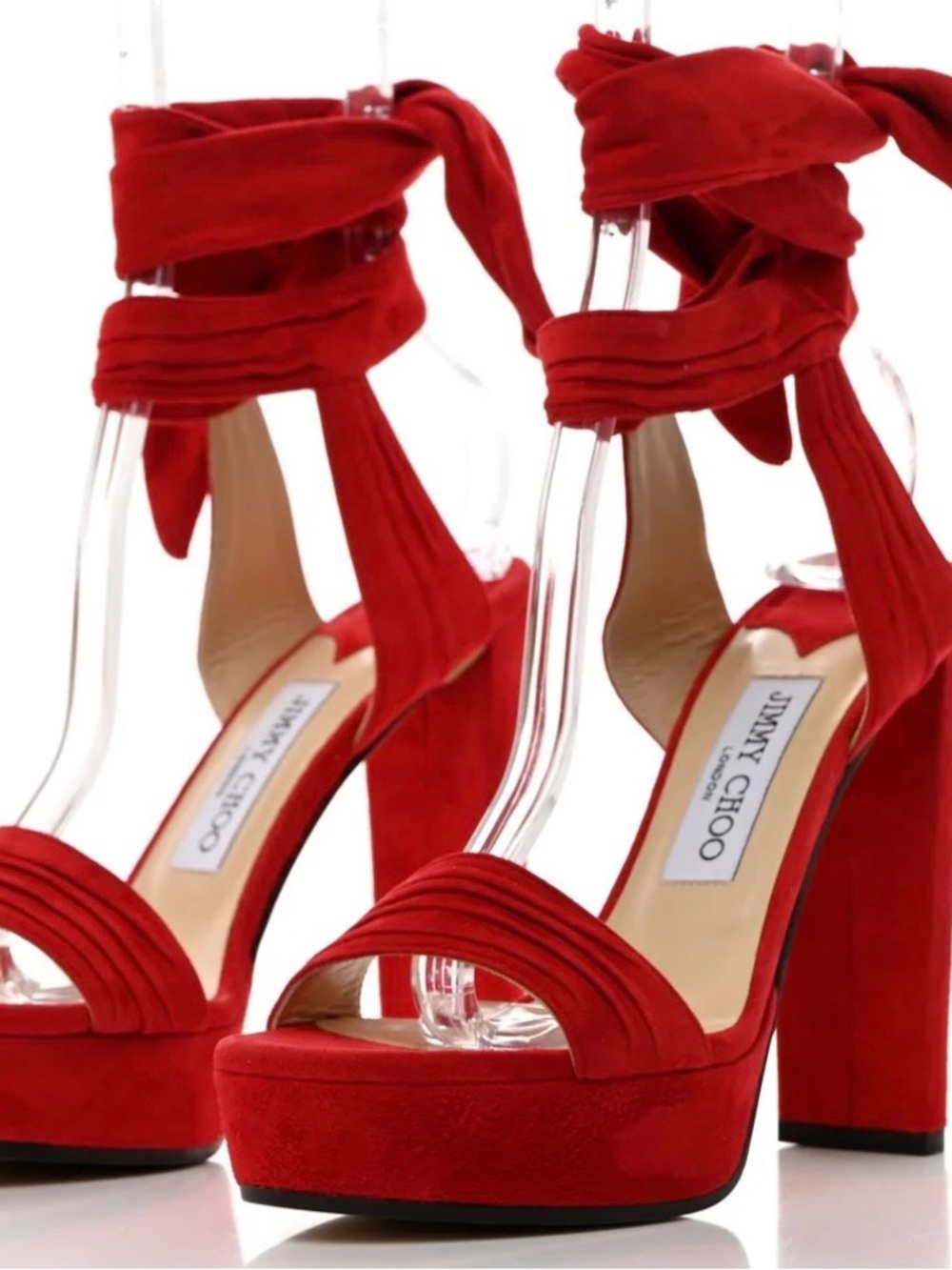 Jimmy Choo Red Suede Ankle-Tie Platform Sandals size 40